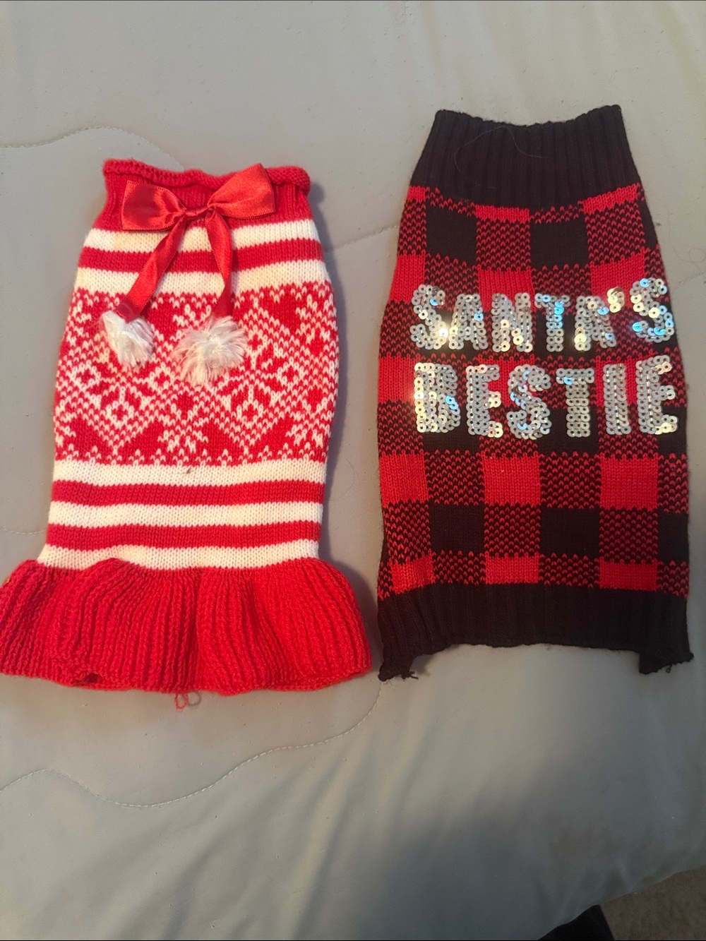Two Holiday Dog Sweaters
